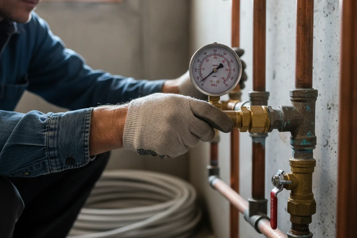 Pressure testing a repaired line during Water Line Repair in Burden
